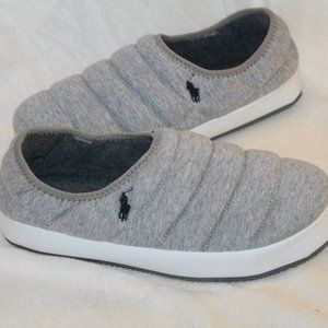 NIB POLO RALPH LAUREN MEN'S PUFFER SLIP ON FUR LINED SLIPPERS GRAY